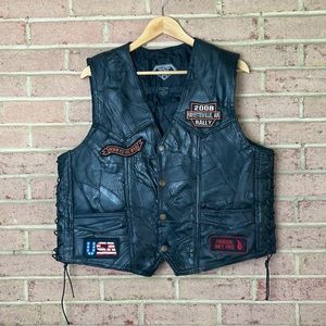 Diamond Plate Buffalo Leather Motorcycle Vest with Patches